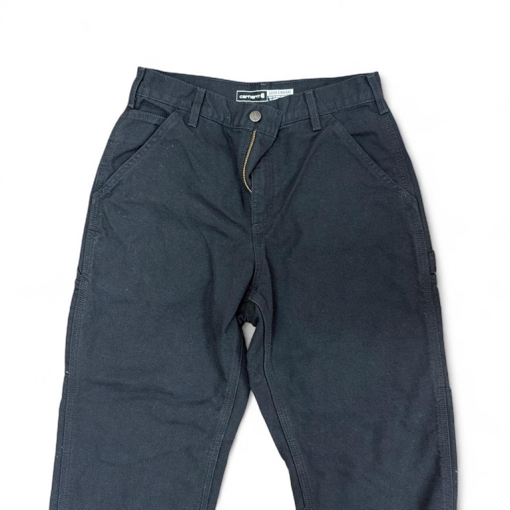 Black Carhartt loose straight-fit canvas work pants designed for durability